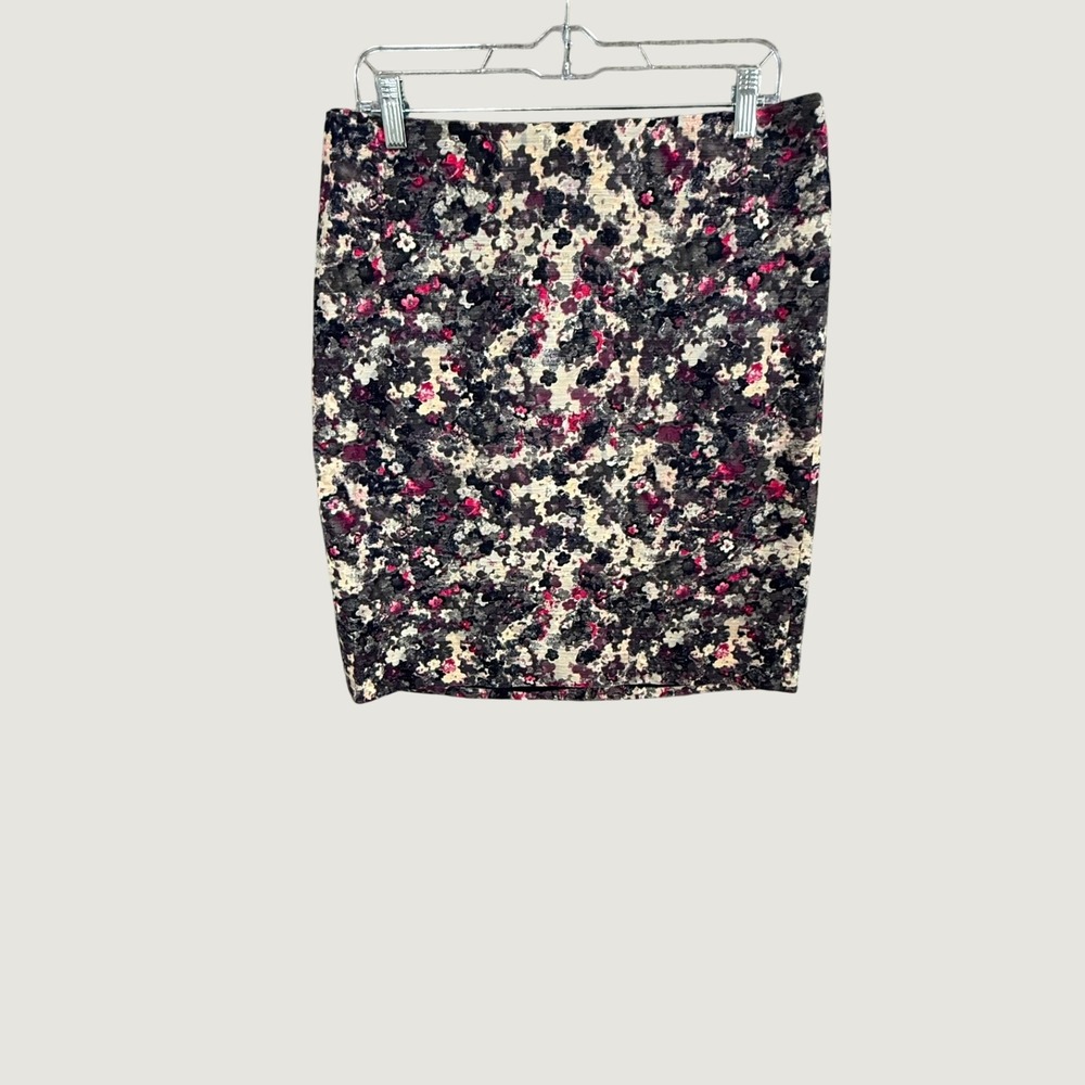 Talbots Petites Floral Pencil Skirt Black Pink Grey Cotton Stretch Size 12P